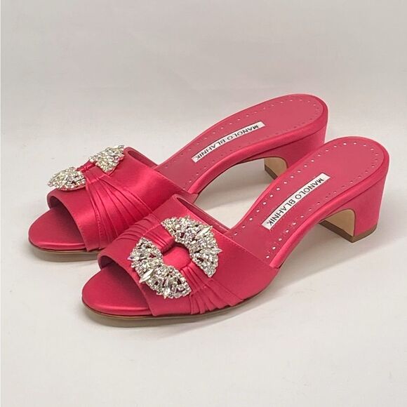 Manolo Blahnik Prinap 50MM Satin Mules - Picture 7 of 15